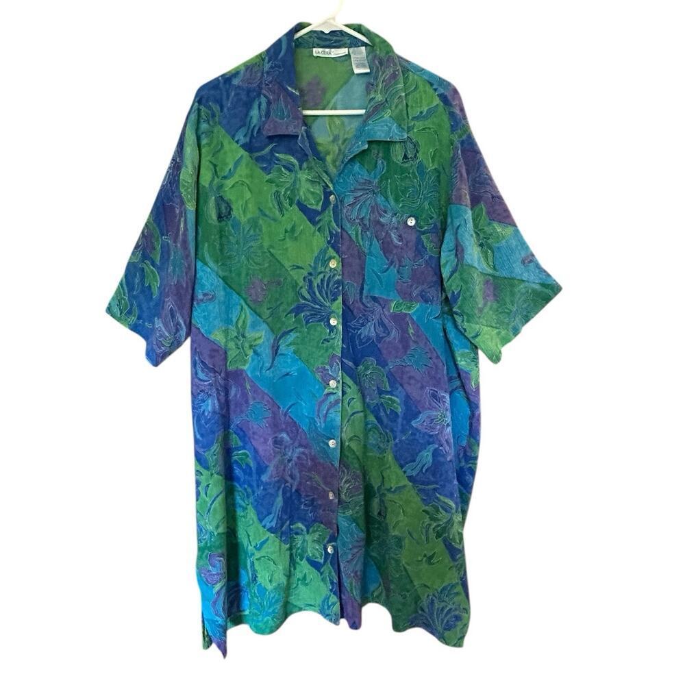 LA CERA Women’s Floral Maxi Loungewear Button Down Dress Cottagecore Size XL